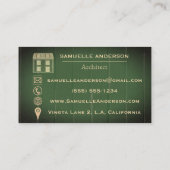 ヴィンテージオリーブグリーン素朴アーキテクト建築 名刺 (裏面)