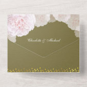ヴィンテージオリーブグリーン&赤面ピンクピーニー結婚ズ オールインワン招待状 (裏面)