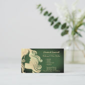 ヴィンテージオリーブグリーン&金ゴールドヘアサロンソシアル 名刺 (スタンド正面)