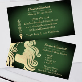 ヴィンテージオリーブグリーン&金ゴールドヘアサロンソシアル 名刺
