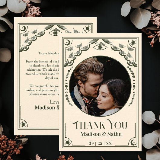 ヴィンテージオリーブタロットカード写真結婚の皆様に感謝 サンキューカード