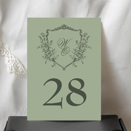 ヴィンテージオリーブフローラクレストモノグラム結婚ズ テーブルナンバー