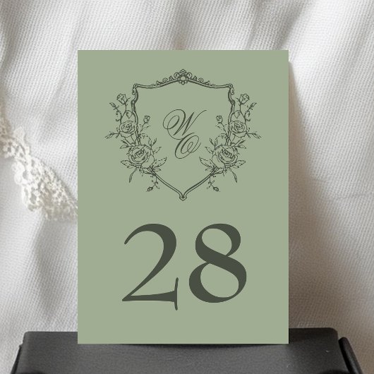 ヴィンテージオリーブフローラクレストモノグラム結婚ズ テーブルナンバー