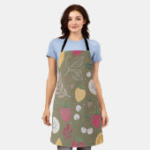 「ヴィンテージオリーブブラウンいちご柑橘系エプロン エプロン (着用した状態)