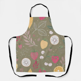 「ヴィンテージオリーブブラウンいちご柑橘系エプロン エプロン