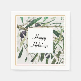 ヴィンテージオリーブブランチハッピーホリデイズ スタンダードカクテルナプキン