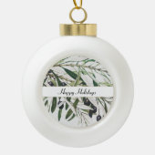 ヴィンテージオリーブブランチハッピーホリデイズ セラミックボールオーナメント (正面)