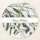 ヴィンテージオリーブブランチハッピーホリデイズ ラウンドペーパーコースター (正面)
