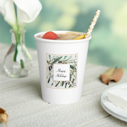 ヴィンテージオリーブブランチハッピーホリデイズ 紙コップ (インサイチュ)