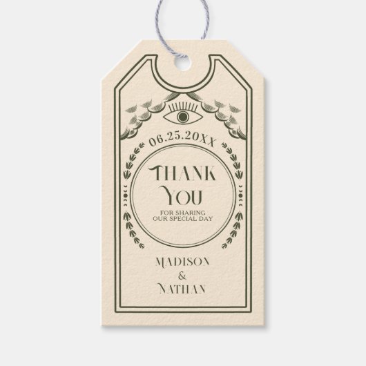 ヴィンテージオリーブ結婚ゴシック ギフトタグ (正面)