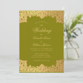 ヴィンテージオリーブ金ゴールド書道エレガントな結婚式 招待状 (スタンド正面)