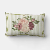 ヴィンテージオリーブ/ストライプクリームバラ ランバークッション (裏面)