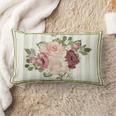 ヴィンテージオリーブ/ストライプクリームバラ ランバークッション (ブランケット)