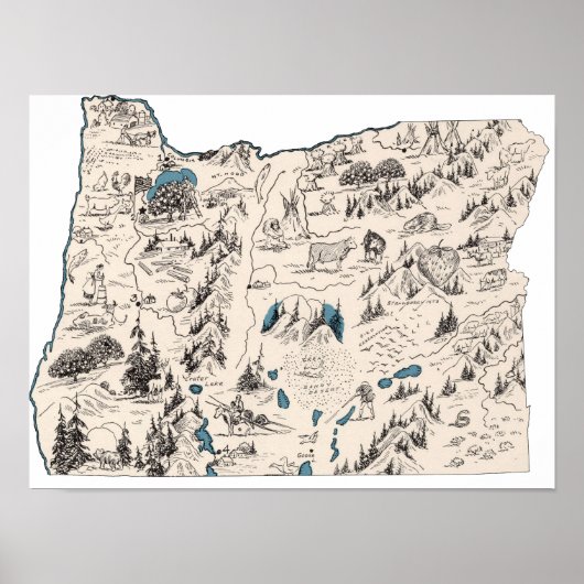 ヴィンテージオレゴン型写真マップアンティークグラフ ポスター (正面)