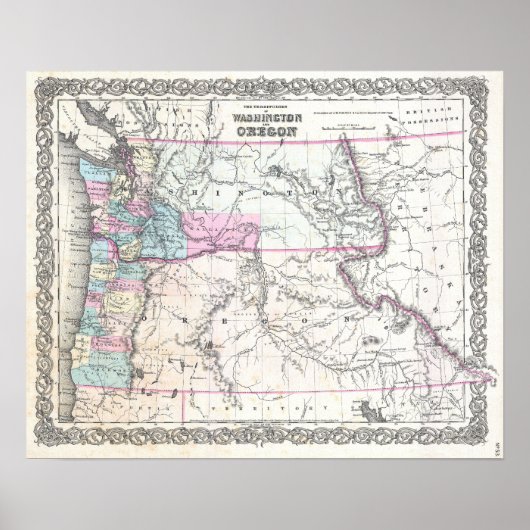 ヴィンテージオレゴン州北西部の地図 ポスター (正面)