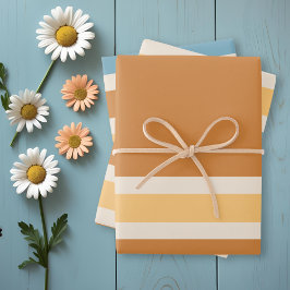 ヴィンテージオレンジとブルーオレンジのレトロストライプ ラッピングペーパーシート