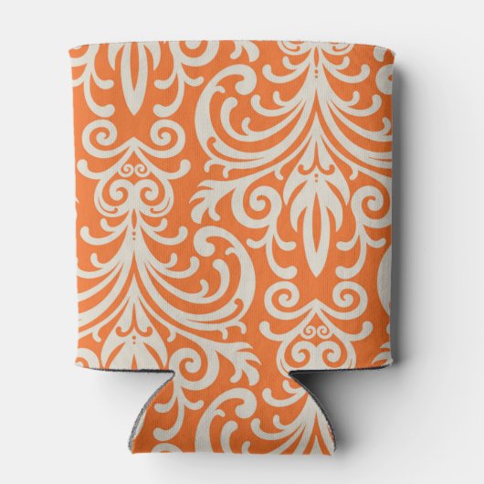 ヴィンテージオレンジとホワイトダマスクパーソナライズされた 缶クーラー (裏面)