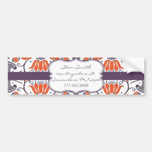 ヴィンテージオレンジと紫のフローラバンパーステッカー バンパーステッカー (正面)