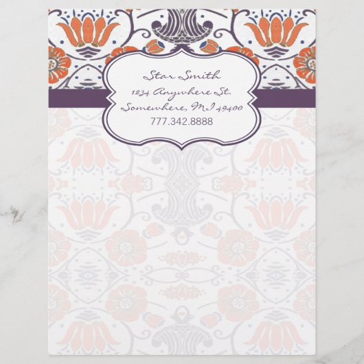 ヴィンテージオレンジと紫の花渦巻形の柄 (正面)