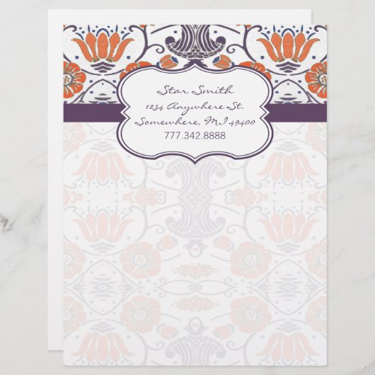 ヴィンテージオレンジと紫の花渦巻形の柄 (正面/裏面)