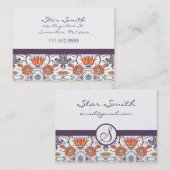 ヴィンテージオレンジと紫の花渦巻形の柄 名刺 (正面/裏面)