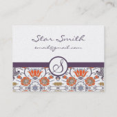 ヴィンテージオレンジと紫の花渦巻形の柄 名刺 (裏面)