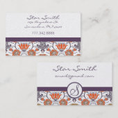 ヴィンテージオレンジと紫の花渦巻形の柄 名刺 (正面/裏面)