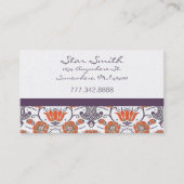 ヴィンテージオレンジと紫の花渦巻形の柄 名刺 (正面)