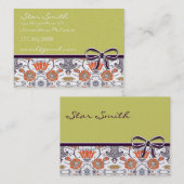 ヴィンテージオレンジと紫の花渦巻形の柄 名刺 (正面/裏面)