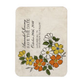 ヴィンテージオレンジと黄色のフローラ保存日付 マグネット (縦)