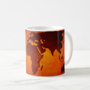 ヴィンテージオレンジの世界地図 コーヒーマグカップ
