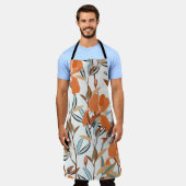 ヴィンテージオレンジアイリスフローラルパターン エプロン (着用した状態)