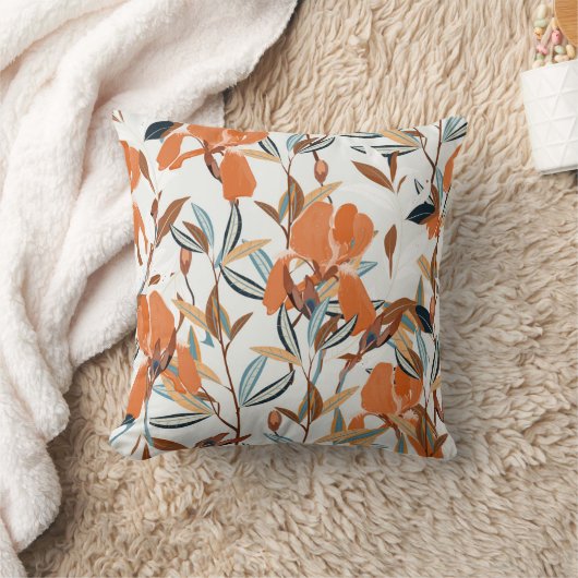 ヴィンテージオレンジアイリスフローラルパターン クッション (ブランケット)