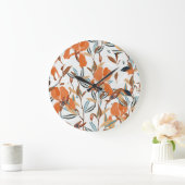 ヴィンテージオレンジアイリスフローラルパターン ラージ壁時計 (ホーム)