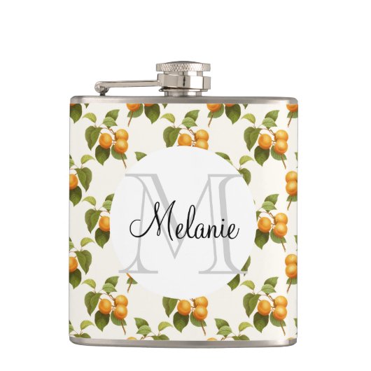 ヴィンテージオレンジアプリコッツウォーターカラースケッチ フラスク (正面)