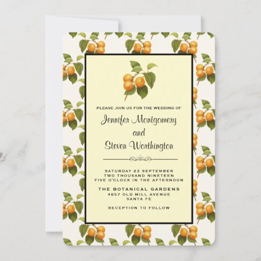 ヴィンテージオレンジアプリコット水の色パタ結婚ーン 招待状 (正面)