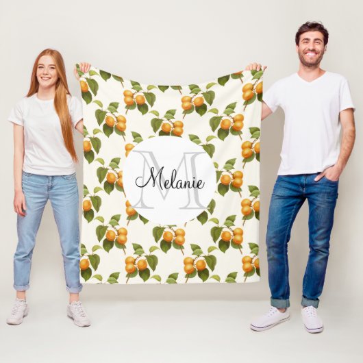 ヴィンテージオレンジアプリコット水彩模様モノグラム フリースブランケット (インサイチュ)