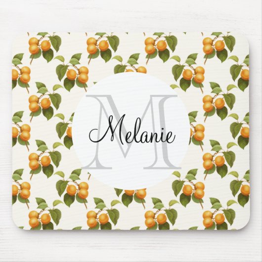 ヴィンテージオレンジアプリコット水彩模様モノグラム マウスパッド (正面)