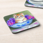 ヴィンテージオレンジアンドホワイトキットンイラストレーション コースター (左側)