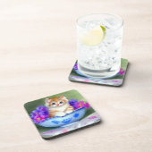 ヴィンテージオレンジアンドホワイトキットンイラストレーション コースター (右側)