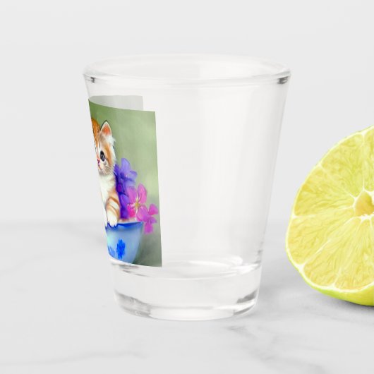 ヴィンテージオレンジアンドホワイトキットンイラストレーション ショットグラス (右)