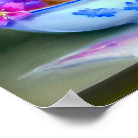 ヴィンテージオレンジアンドホワイトキットンイラストレーション ポスター (角)