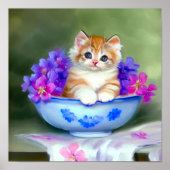 ヴィンテージオレンジアンドホワイトキットンイラストレーション ポスター (正面)