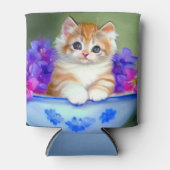 ヴィンテージオレンジアンドホワイトキットンイラストレーション 缶クーラー (正面)