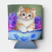 ヴィンテージオレンジアンドホワイトキットンイラストレーション 缶クーラー (裏面)