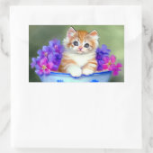 ヴィンテージオレンジアンドホワイトキットンイラストレーション 長方形シール (バッグ)