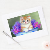 ヴィンテージオレンジアンドホワイトキットンイラストレーション 長方形シール (封筒)