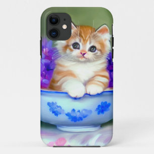 ヴィンテージオレンジアンドホワイトキットンイラストレーション iPhone 11 ケース