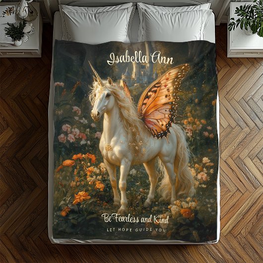 ヴィンテージオレンジアンドホワイトフェアヤータリーペガサス フリースブランケット