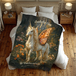 ヴィンテージオレンジアンドホワイトフェアヤータリーペガサス フリースブランケット